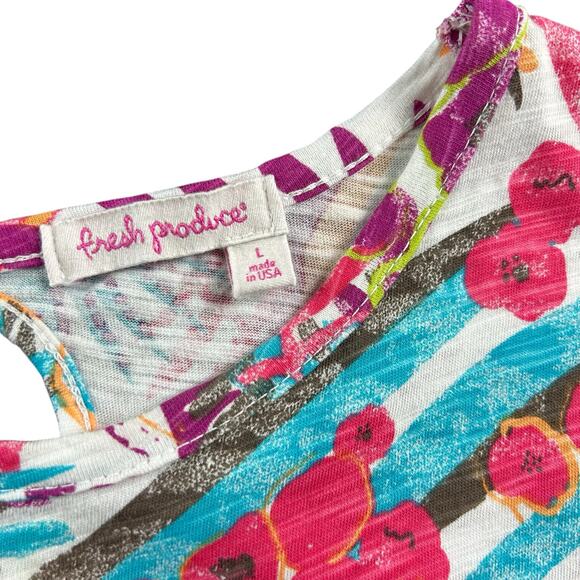 Fresh Produce Tunic Women Sz Large White Multi Color Floral Tropical Coastal Top - Picture 8 of 12